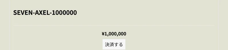 7PROJECT-AXELのクレジットカード決済ページに¥1,000,000と表示され、決済ボタンが置かれている